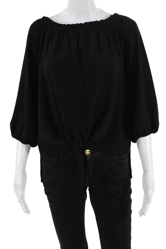 Túnica Verónica M Mujer Boho Negra Manga 3/4 Botón Cuello Redondo Talla S Foto 1 de 4