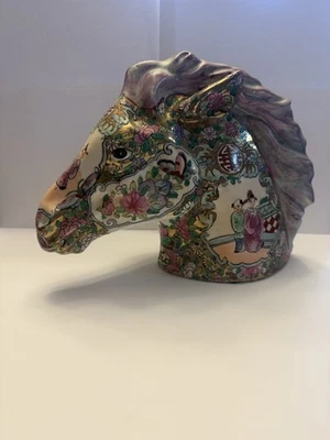 *РЕДКИЙ* винтажный китайский розовый медальон голова лошади - Изображение 1 из 4