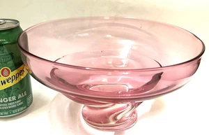 Ed Branson 1993 Pink Art Glass Footed Abstract Art Bowl Signed 9" wide Excellent - Picture 1 of 6