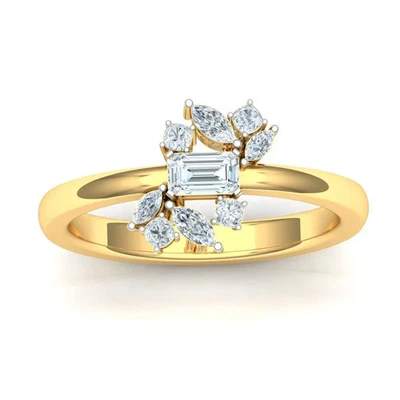 925 Sterling Silver Baguette & Marquise Lab Created Diamond Cluster Ring . - Image 1 of 4