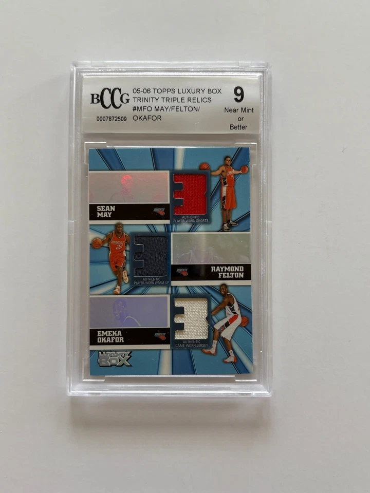Caja de lujo Topps Trinity Triple Relics 2005-06 MFO May/Felton/Okafor/250 BCCG 9 Foto 1 de 2