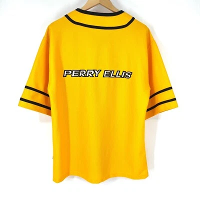 PERRY ELLIS Vintage Yachting Baseball Jersey Size L Shirt Button Yellow - Image 1 of 4