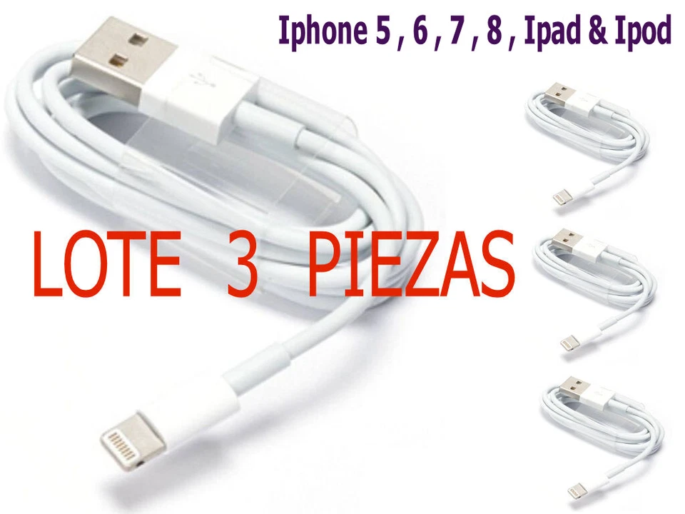PACK 3 CABLES USB para iPhone 5 6 7 8 . Ipod & Ipad - Imagen 1 de 1