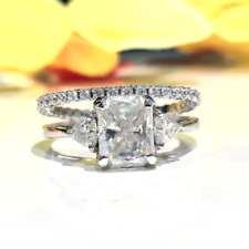 2 CT Radiant Cut Wedding Ring 3 Stone 14K White Gold Moissanite Bridle Set