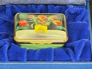 Halcyon Days 1⅞" English Enamel - Tulips in a Vase - Trinket Box w Gift Box - Picture 1 of 16