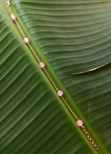 Natural Rose Quartz Stone Beads 925 Sterling Silver Rose Gold Plated Bracelet - Picture 1 of 7