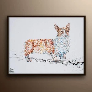 Corgi Dog 40",animal painting, Original and handmade item, thick oil paint - Picture 1 of 4