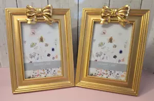 Shabby Chic Set of 2 Gold Bow Frames 4" x 6" Photo Coquette NEW - Picture 1 of 6