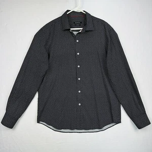 Camisa geométrica calce en forma de Bugatchi para hombre grande manga larga negra nailon elástica - Imagen 1 de 12