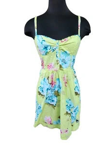 Abercrombie & Fitch Light Lime Green Floral Flower Dress Sleeveless Faux Button - Picture 1 of 10