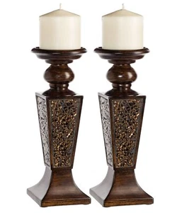 Creative Scents Schonwerk Pillar Candle Holder Set of 2- Crackled Mosaic Desi... - Picture 1 of 8