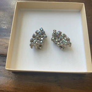 Pendientes Vintage Azul AB Aurora Boreal Estrás Oreja Escalador Clip En Capas - Imagen 1 de 8