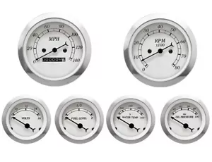 MOTOR MEDIDOR RACING Clásico Blanco Calibre 6 Juego Velocímetro Mecánico MPH °F PSI - Imagen 1 de 11