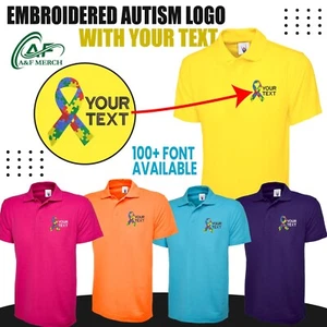 Personalised Custom Embroidered Polo Autism Awareness Ribbon Love Kids Gifts - Picture 1 of 21
