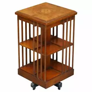 LOVLEY SHERATON REVIVAL BURR ELM & SATINWOOD REVOLVING BOOKCASE SIDE END TABLE - Picture 1 of 12