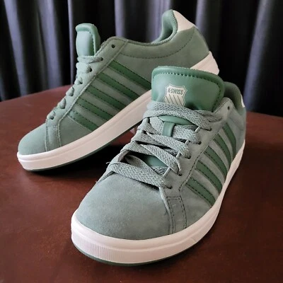 2024 K-Swiss Damas Corte Tiebreak Gamuza Entrenadores Calzado Zapato, Tenis Verdes Foto 1 de 4