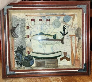 ANGELN DIORAMA Bild 3D Schattenbox Rahmen Kunst Cornwall nautische Wand hängen - Bild 1 von 4