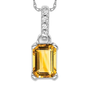 14K Solid White Gold Citrine Diamond Necklace - Picture 1 of 6