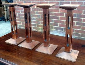 Set 4 antique Arts Crafts solid oak shop hat jewellery display sculpture stands - Picture 1 of 6