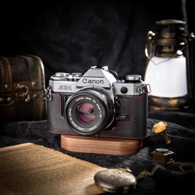 Funda negra con media cámara de cuero real negra para Canon AE-1 AE-1P A-1 Foto 1 de 4