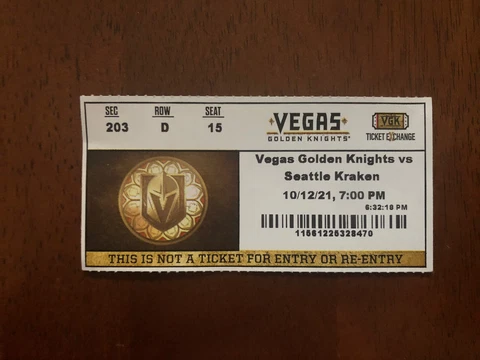 Seattle Kraken vs. Las Vegas Golden Knights Inaugural Game Ticket Stub 10/12/21 Cover