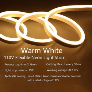 110V Neon LED Strip Light Flexible Tape Lights 2835 120LEDs/M Rain-Proof - Picture 1 of 23