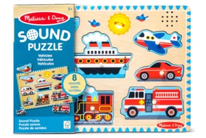 Melissa & Doug Vehicles Sound Puzzle Wooden Peg Puzzle With Sound Effects -8 Pcs - Picture 1 of 9