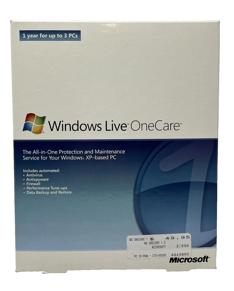 Microsoft Windows Live OneCare Protection & Maintenance up to 3 PCs Windows XP - Image 1 of 4
