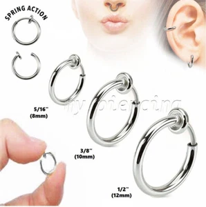 PAR Pendientes de anillo nariz tabique no perforados de acero quirúrgico con clips falsos en aro - Imagen 1 de 2