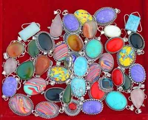 Lotto ciondoli multi pietre preziose placcati argento 925 20 pezzi ~ ciondolo boho ~ regalo per mamma ~ - Foto 1 di 2