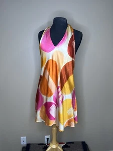 New Shore Slip Dress Womens S Mini Halter Top Painted Dots Silky Beach - Picture 1 of 6