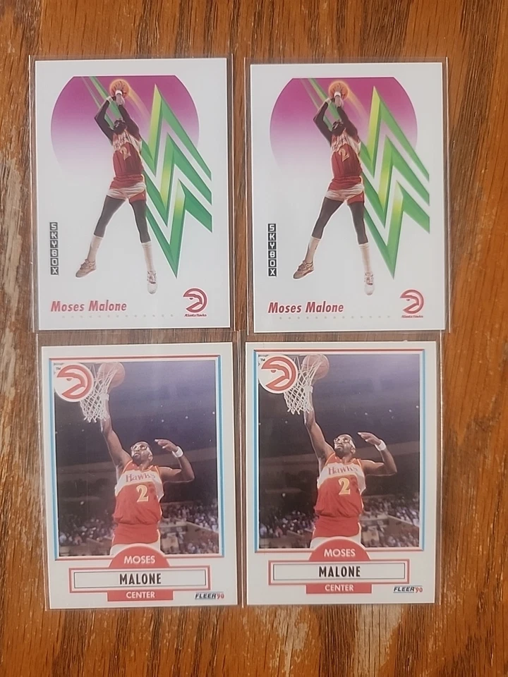 Moses Malone 4 Card Lot, 90 Fleer, Skybox , Hawks - Image 1 of 1