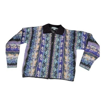 Vtg Icelandic Design Floral Womens Zip  Sweater Wool Lined Medium Hong Kong - Image 1 of 4