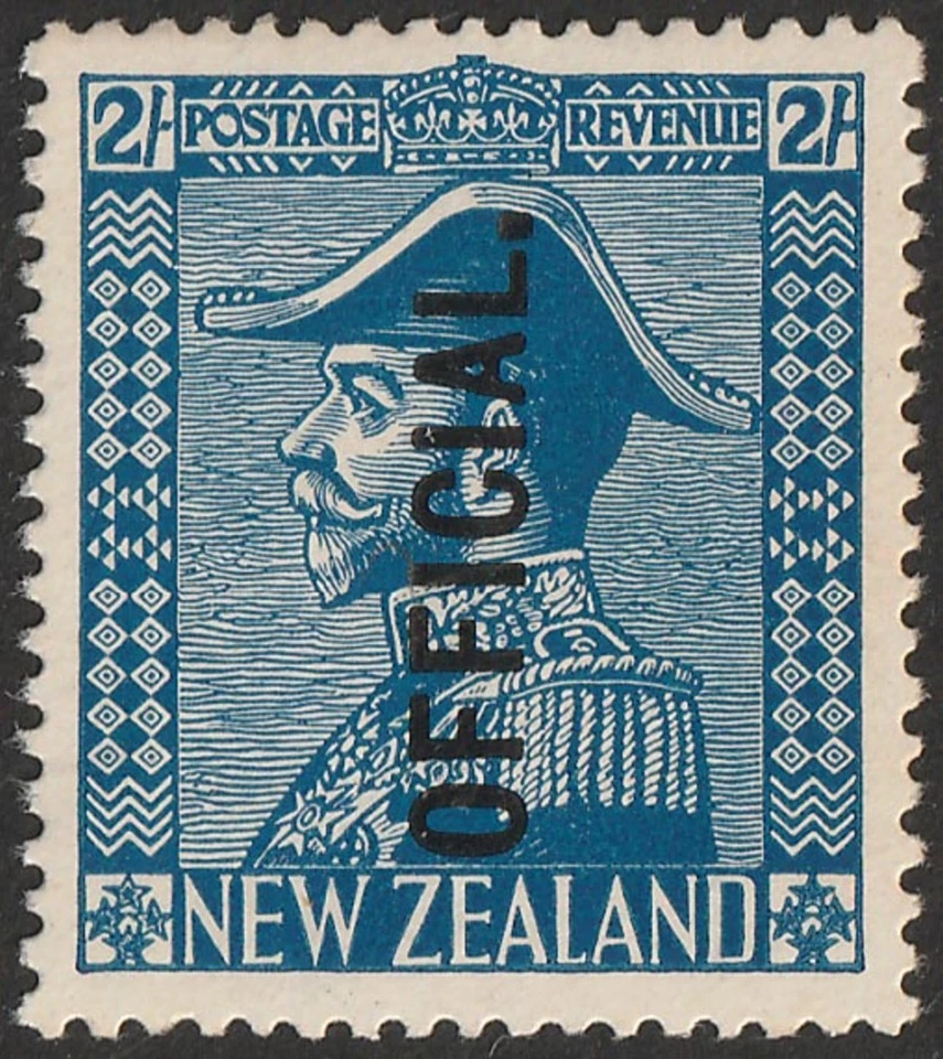 NUEVA ZELANDA 1927 OFICIAL en KGV Admiral 2/- azul. CP KO20 gato NZ $250. Foto 1 de 1