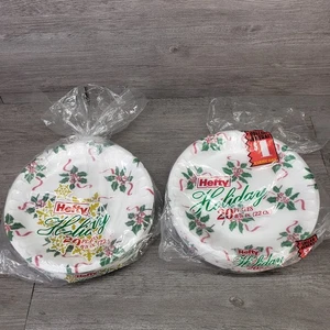 Platos de espuma navideña vintage de acebo y bayas de vacaciones fuertes años 90 2x20 8 7/8" - Imagen 1 de 4