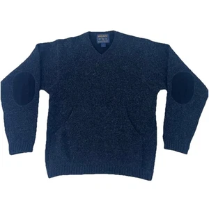 Vintage Woolrich grau V-Ausschnitt Pullover Herren Medium Shetland Wolle Ellenbogen Patches - Bild 1 von 15