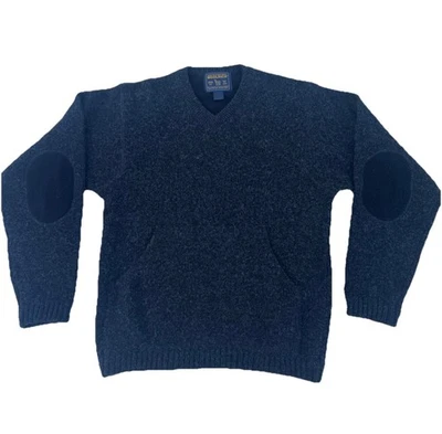 Suéter de Colección Woolrich Gris Cuello en V Para Hombre Mediano Shetland Lana Codo Parches Foto 1 de 4