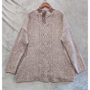 J. Jill Tan Speckled Mock Neck Cable Knit Oversized Sweater Size Large NEW - Picture 1 of 11