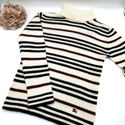 Burberry Black Label Turtleneck Striped Size 2 White 70% Wool Logo Men's U4564 - Image 1 of 4