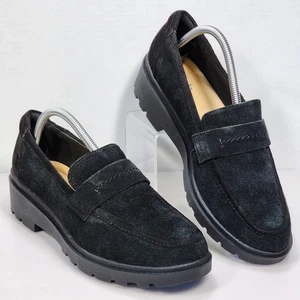 Clarks Calla Ease Black Suede Loafers Lug Sole 10 M Penny Loafers - Picture 1 of 9