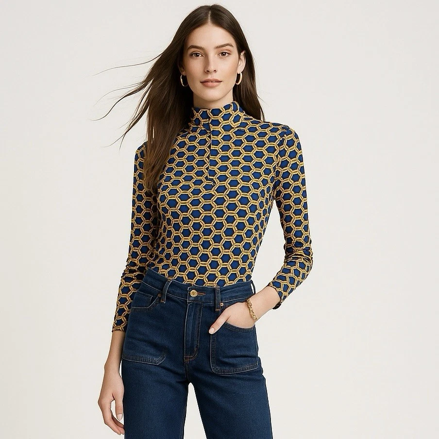 Pullover de tela Catalina J McLaughlin Bedford con cremallera superior M azul dorado Foto 1 de 4