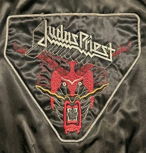 Vintage Judas Priest 80s Satin Bomber Full-Zip Track Jacket Rare USA Large W Pin - Bild 1 von 10