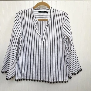 Lauren Ralph Lauren Blanco y Negro Rayas Manga Campana Popover Mujer’s Talla Grande - Imagen 1 de 4