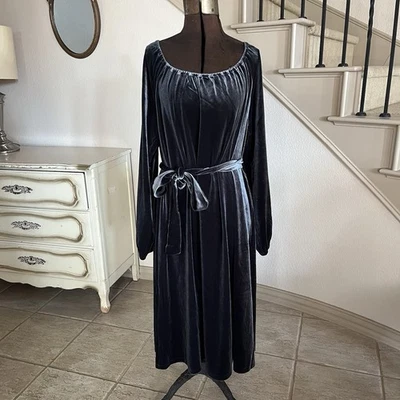 Vestido Lands End Gris Carbón Corbata Terciopelo Midi Manga Larga Talla XL 18 Foto 1 de 4
