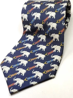 Corbata corta Jim Thompson hecha en TAILANDIA 100% seda 56" azul blanco elefante NUEVA Foto 1 de 4