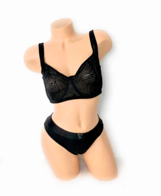 Conjunto de sujetador y bragas 36DDD/M Victorias Secret muy sexy sin forro encaje negro nuevo con etiquetas Foto 1 de 4