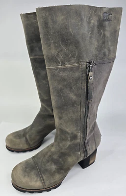 Botas Sorel Addington para mujer de cuero gris tacón alto cremallera talla 11 NL2301-089 Foto 1 de 4