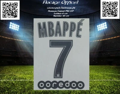 Flocage junior officiel PSG 19/20 monblason maillot 7 Mbappé Away Ligue1 France
