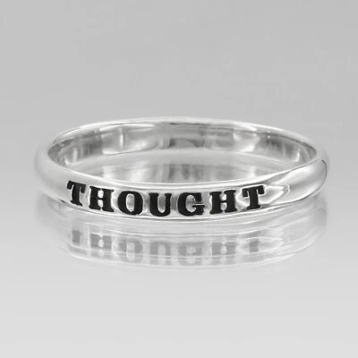 Sterling Silver Thought Stackable Ring - Motivational Saying - Sizes 4-15 - Image 1 of 4