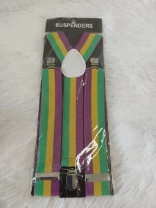 Jacobson Hat Purple, Green & Gold (Mardi Gras) Stretchable Suspenders OSFM! BNWT - Picture 1 of 4